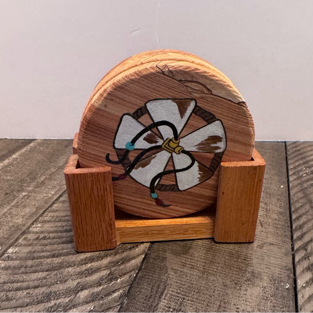 Ceramic Wood Look‎ Coasters With Stand Set Painted Rodeo Southwestern Decor